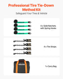 VEVOR riteņa fiksācijas un nostiprināšanas komplekts, riepas tipa vilkšanas ratiņu siksnas ar pastiprinātu āķi, pārrāvuma slodze 4540 kg, darba slodze 1512 kg, piemērots motocikliem, ATV, SUV un piekabēm