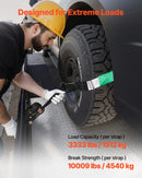 VEVOR riteņa fiksācijas un nostiprināšanas komplekts, riepas tipa vilkšanas ratiņu siksnas ar pastiprinātu āķi, pārrāvuma slodze 4540 kg, darba slodze 1512 kg, piemērots motocikliem, ATV, SUV un piekabēm