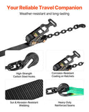 VEVOR riteņa fiksācijas un nostiprināšanas komplekts, riepas tipa vilkšanas ratiņu siksnas ar pastiprinātu āķi, pārrāvuma slodze 4540 kg, darba slodze 1512 kg, piemērots motocikliem, ATV, SUV un piekabēm