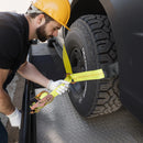 VEVOR riteņa fiksācijas un nostiprināšanas komplekts, riepas tipa vilkšanas ratiņu siksnas ar pastiprinātu āķi, pārrāvuma slodze 4540 kg, darba slodze 1512 kg, piemērots motocikliem, ATV, SUV un sniega motocikliem