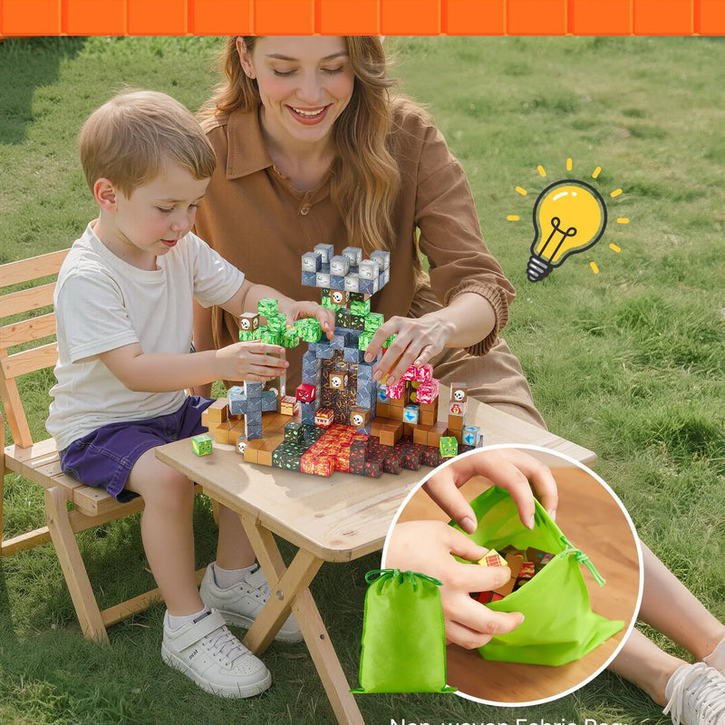 VEVOR magnētisko kluču komplekts, 150 gab., “Tumšās pils” konstrukciju magnētiskie kubi bērniem; STEM Montessori sensorā rotaļlieta bērniem no 3 gadu vecuma