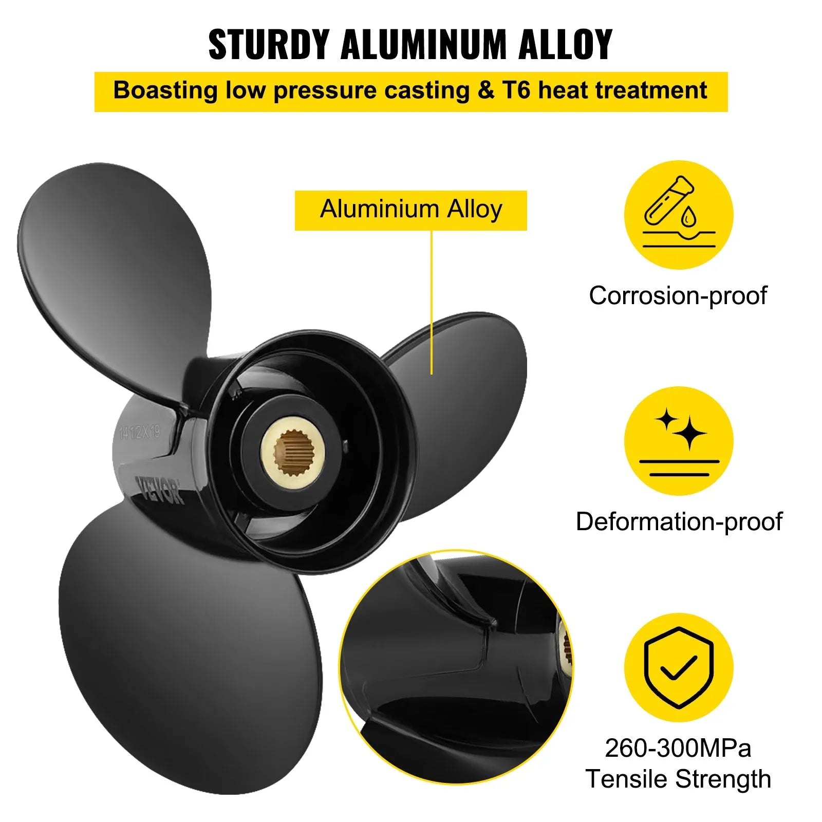 Alumīnija propellers 3 lāpstiņas, 36,8 × 48,3 cm, 19 zobi, RH, saderīgs ar Volvo Penta SX