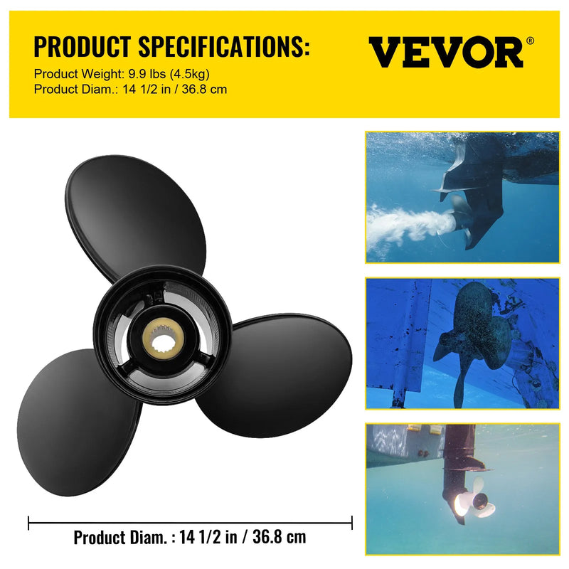 Alumīnija propellers 3 lāpstiņas, 36,8 × 48,3 cm, 19 zobi, RH, saderīgs ar Volvo Penta SX