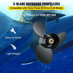 Piekarināmais propellers, OEM 3817469 aizvietotājs, 3 lāpstiņas, 36,2 x 53,3 cm, alumīnija, savietojams ar Volvo Penta SX piedziņu, 19 zobi, labās puses rotācija