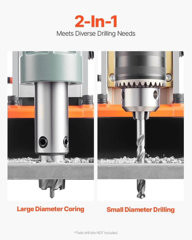 VEVOR magnētiskā urbjmašīna, 1550 W motors, 50,8 mm urbšanas diametrs, 13 000 N magnētiskā piespiedējspēka pārnēsājamais magnētiskais urbis, 0–500 apgr./min regulējams ātrums metāla apstrādei industriāli un mājas darbiem