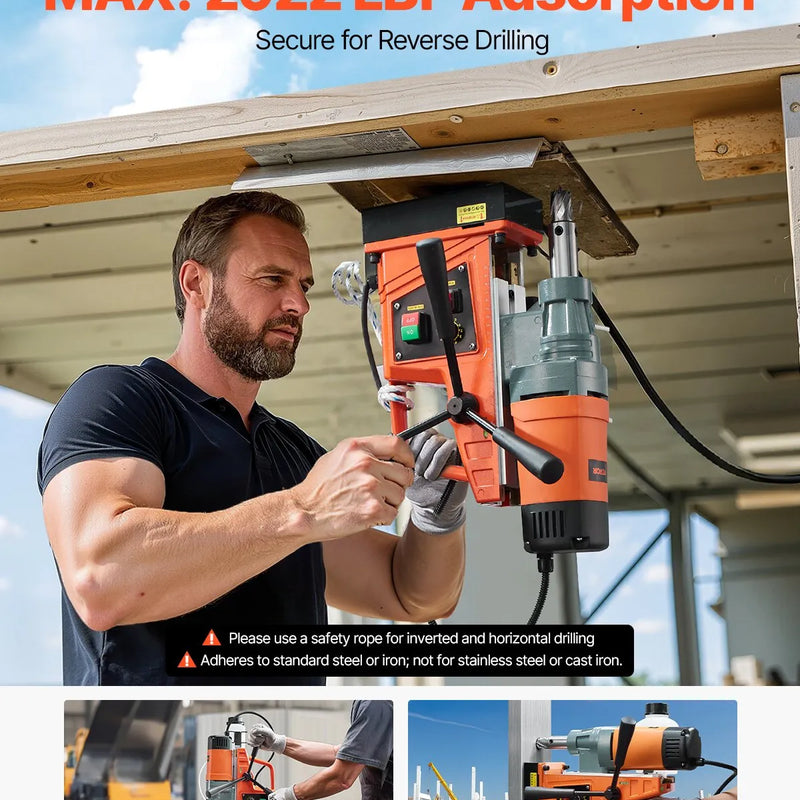 VEVOR magnētiskā urbjmašīna, 1550 W motors, 50,8 mm urbšanas diametrs, 13 000 N magnētiskā piespiedējspēka pārnēsājamais magnētiskais urbis, 0–500 apgr./min regulējams ātrums metāla apstrādei industriāli un mājas darbiem