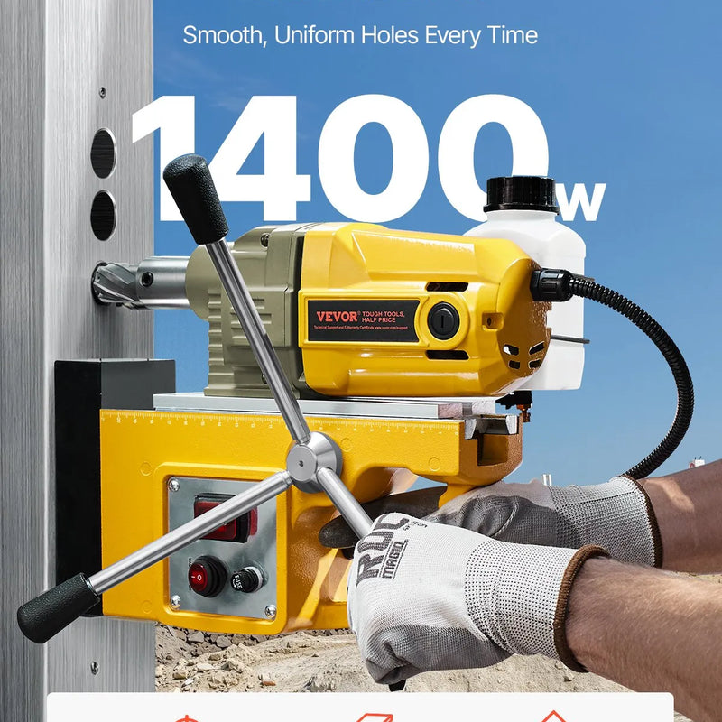 VEVOR magnētiskā urbjmašīna, 1400 W motors, 40 mm urbuma diametrs, 12 500 N pārnēsājama elektriskā magnētiskā urbjpresa, ar 11 serdeņa urbjiem, 800 apgr./min. ātrumu, urbjmašīna metāla virsmām, mājas un rūpniecības darbiem