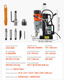 VEVOR magnētiskā urbjmašīna, 1500 W, 60 mm urbuma diametrs, 13 000 N jaudīga magnētiskā urbjmašīna, 0–600 apgr./min regulējams ātrums, Morse konuss, M3–M16 vītņošana, metāla virsmām, rūpniecībai un mājas darbiem