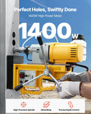 VEVOR magnētiskā urbjmašīna, 1400 W motors, 50 mm urbuma diametrs, 13 000 N pārnēsājama elektriskā magnētiskā urbjpresa, 0–750 apgr./min. maināms ātrums, urbjmašīna metāla virsmām, rūpniecības un mājas darbiem