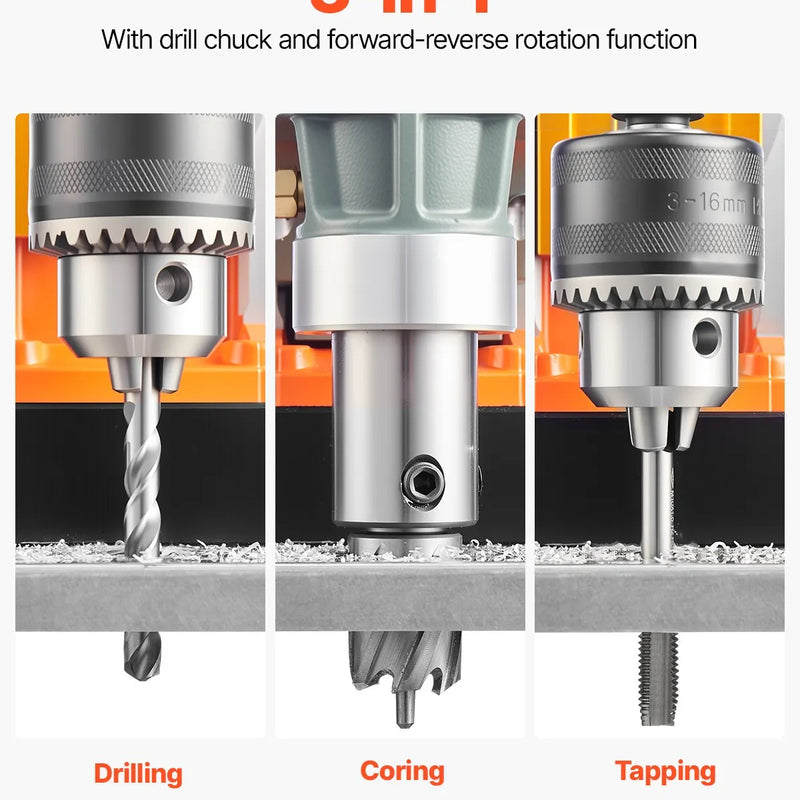 VEVOR magnētiskā urbjmašīna, 1450 W motors, 50 mm urbuma diametrs, 12 800 N pārnēsājama elektriskā magnētiskā urbjpresa, ar 6 serdeņa urbjiem, maināms ātrums, urbjmašīna metāla virsmām, mājas un rūpniecības darbiem