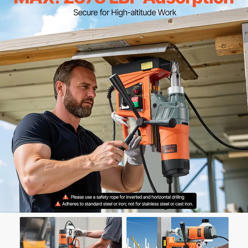 VEVOR magnētiskā urbjmašīna, 1450 W motors, 50 mm urbuma diametrs, 12 800 N pārnēsājama elektriskā magnētiskā urbjpresa, ar 6 serdeņa urbjiem, maināms ātrums, urbjmašīna metāla virsmām, mājas un rūpniecības darbiem