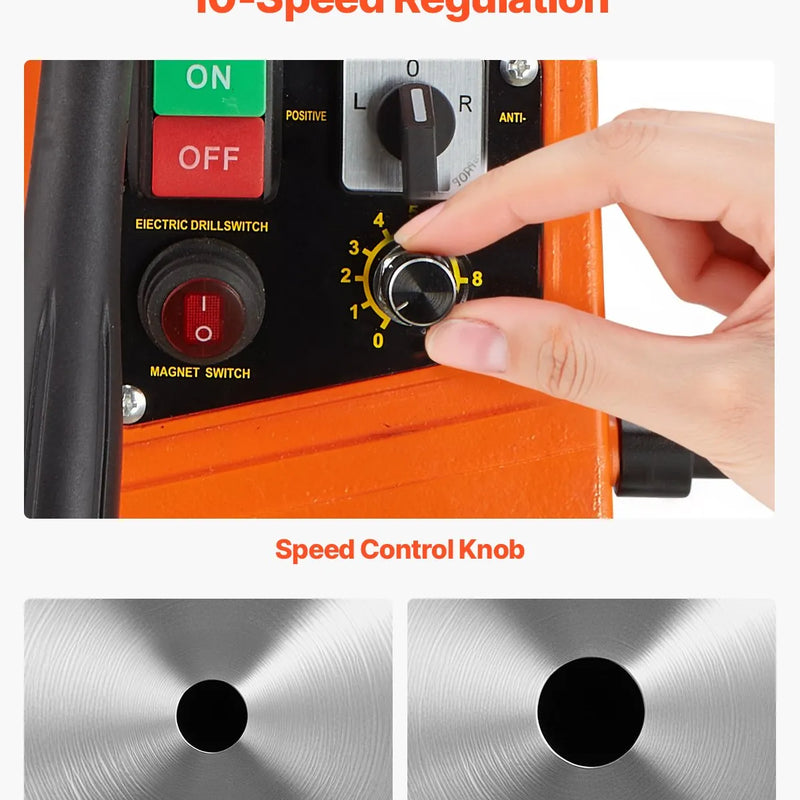 VEVOR magnētiskā urbjmašīna, 1450 W motors, 50 mm urbuma diametrs, 12 800 N pārnēsājama elektriskā magnētiskā urbjpresa, ar 6 serdeņa urbjiem, maināms ātrums, urbjmašīna metāla virsmām, mājas un rūpniecības darbiem