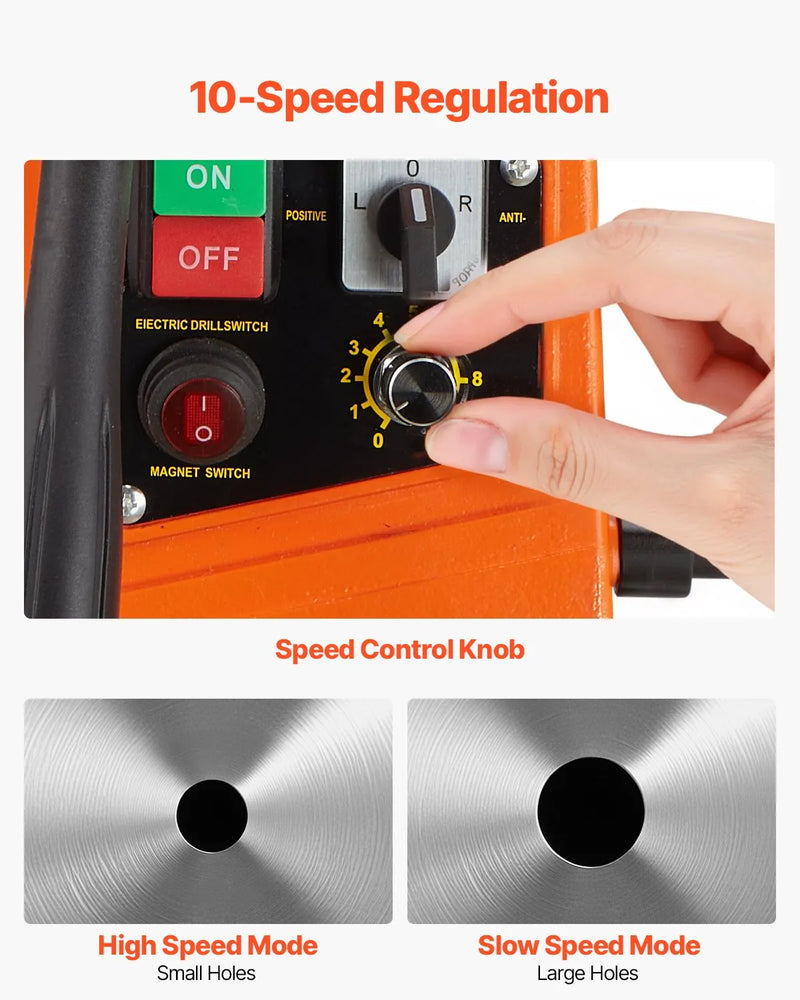 VEVOR magnētiskā urbjmašīna, 1450 W motors, 50 mm urbuma diametrs, 12 800 N pārnēsājama elektriskā magnētiskā urbjpresa, ar 6 serdeņa urbjiem, maināms ātrums, urbjmašīna metāla virsmām, mājas un rūpniecības darbiem