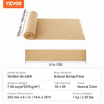 VEVOR džutas auduma rullis, 35,6 cm x 9,14 m un 50 x 50 augsta blīvuma plats dabīgās džutas auduma rullis, džutas audums koku aptīšanai, dekorēšanai, rokdarbiem, kāzām, dārzkopībai, augu un koku ziemas aizsardzībai
