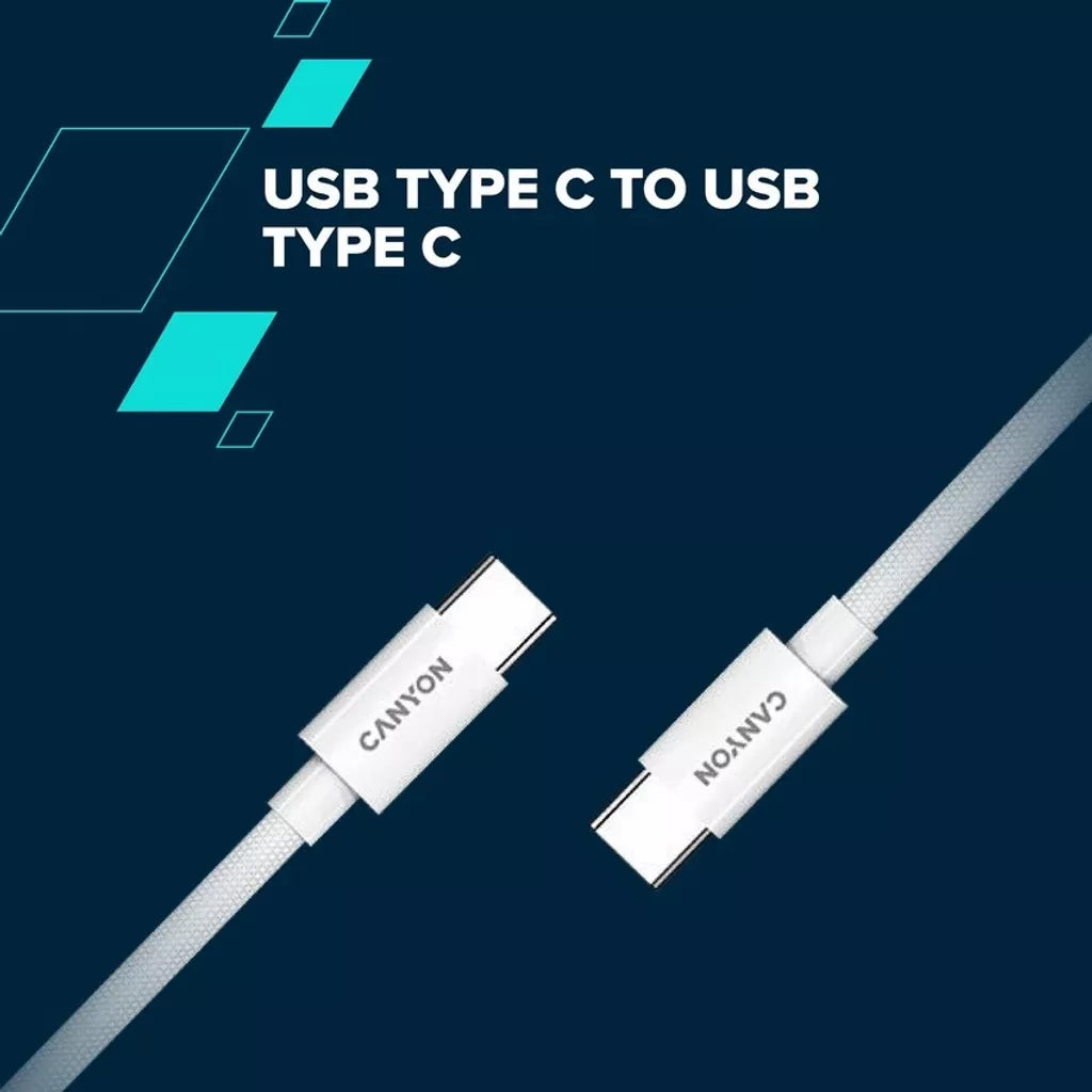 CANYON 60W  USB Type-C uz USB Type-C kabelis, Saderīgs ar Apple ierīcēm, USB 2.0, 1.2 m, balts