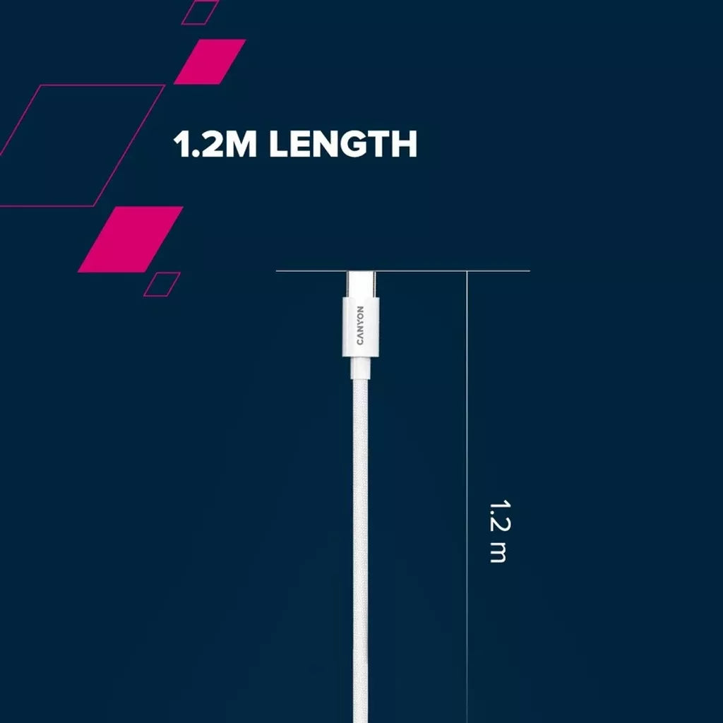 CANYON 60W  USB Type-C uz USB Type-C kabelis, Saderīgs ar Apple ierīcēm, USB 2.0, 1.2 m, balts