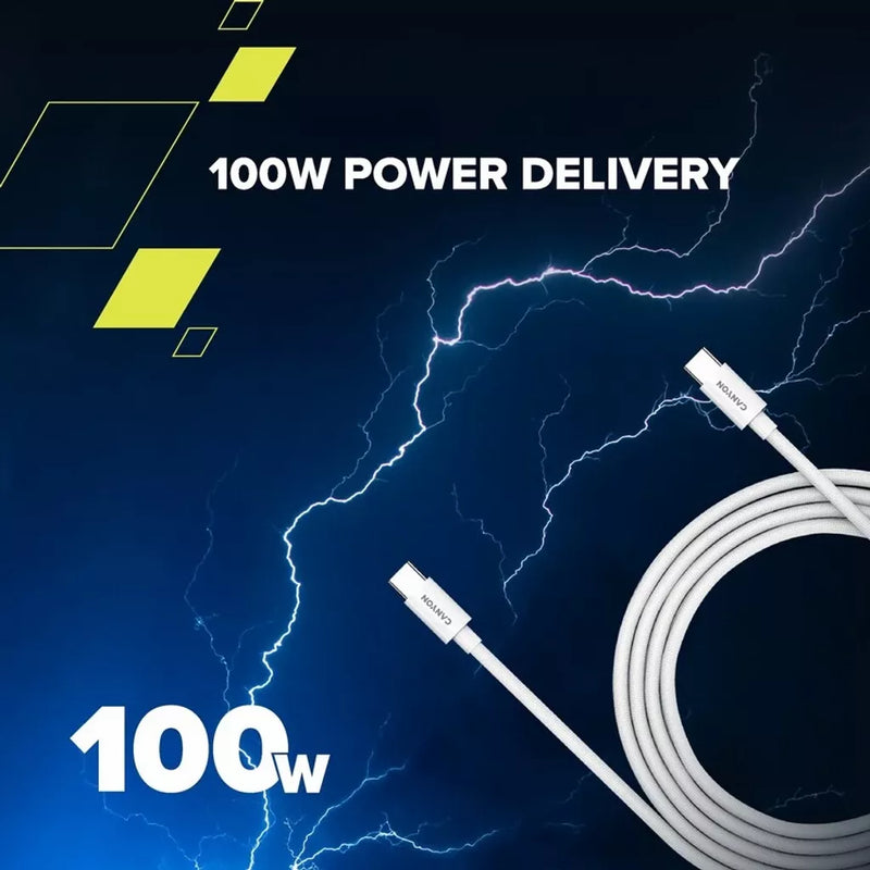CANYON 100W  USB Type-C uz USB Type-C kabelis, Saderīgs ar Apple ierīcēm, USB 2.0, 2 m, balts