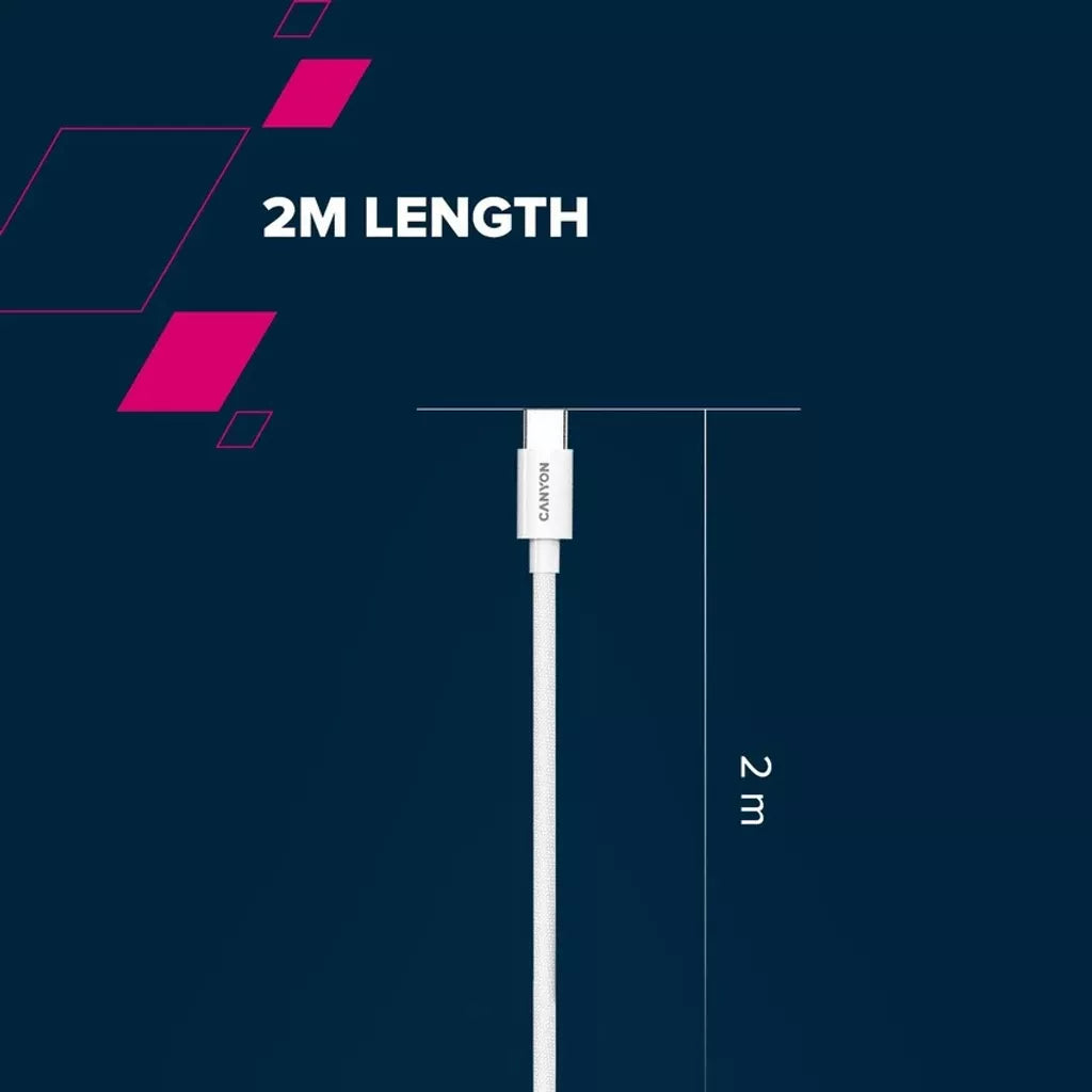 CANYON 100W  USB Type-C uz USB Type-C kabelis, Saderīgs ar Apple ierīcēm, USB 2.0, 2 m, balts