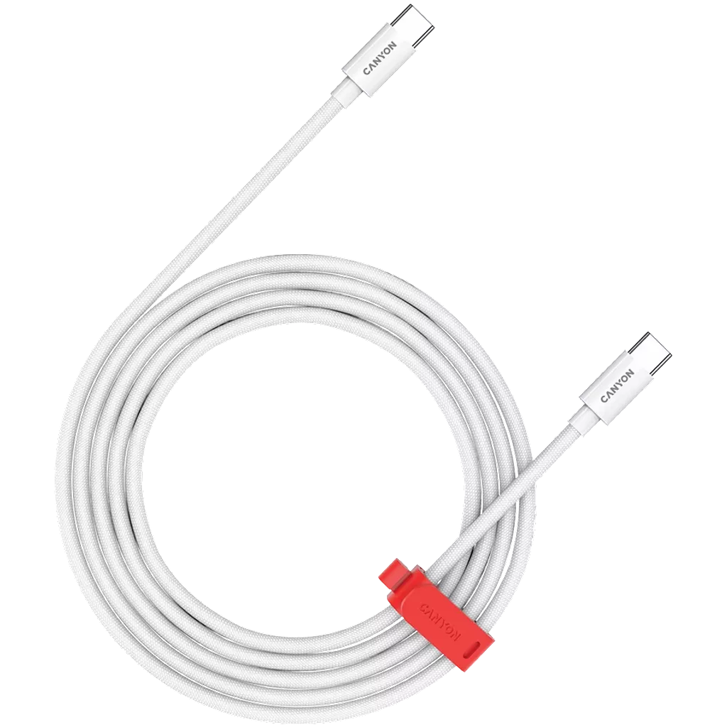 CANYON 60W  USB Type-C uz USB Type-C kabelis, silikona, Saderīgs ar Apple ierīcēm,USB 2.0, 1.2 m, balts