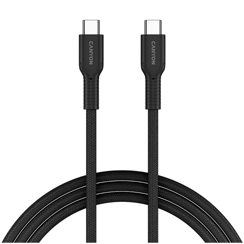 CANYON 60 W (5 V / 9 V / 12 V / 15 V / 20 V, 3 A) USB 2.0 C–C silikona kabelis, 480 Mb/s, Vads: POWER 22AWG x1C + SIGNAL 29AWG x2C + CC 30AWG x1C, 1m, melns