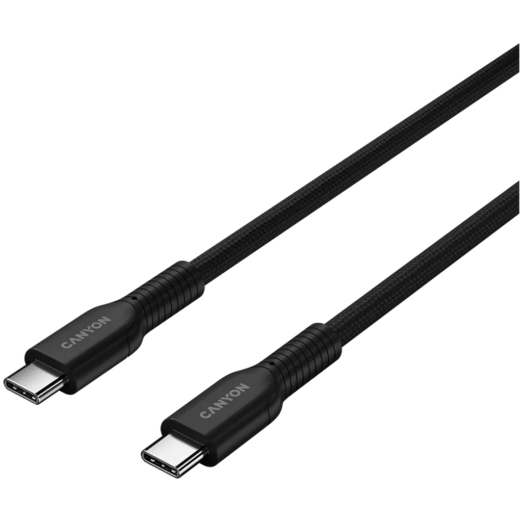 CANYON 60 W (5 V / 9 V / 12 V / 15 V / 20 V, 3 A) USB 2.0 C–C silikona kabelis, 480 Mb/s, Vads: POWER 22AWG x1C + SIGNAL 29AWG x2C + CC 30AWG x1C, 1m, melns