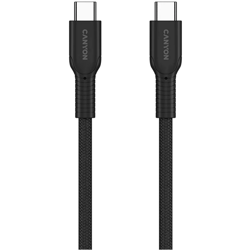 CANYON 60 W (5 V / 9 V / 12 V / 15 V / 20 V, 3 A) USB 2.0 C–C silikona kabelis, 480 Mb/s, Vads: POWER 22AWG x1C + SIGNAL 29AWG x2C + CC 30AWG x1C, 1m, melns