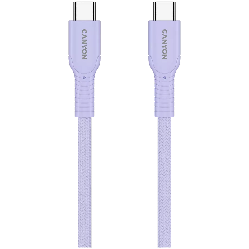 CANYON 60 W (5 V / 9 V / 12 V / 15 V / 20 V, 3 A) USB 2.0 C–C silikona kabelis, 480 Mb/s, Vads: POWER 22AWG x1C + SIGNAL 29AWG x2C + CC 30AWG x1C, 1m, violets