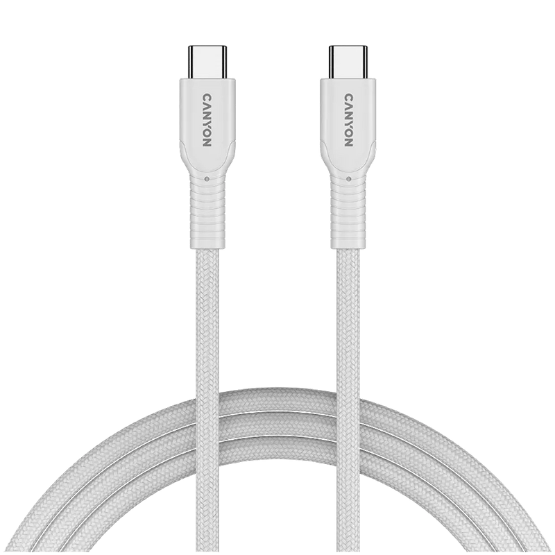 CANYON 60 W (5 V / 9 V / 12 V / 15 V / 20 V, 3 A) USB 2.0 C–C silikona kabelis, 480 Mb/s, Vads: POWER 22AWG x1C + SIGNAL 29AWG x2C + CC 30AWG x1C, 1m, balts