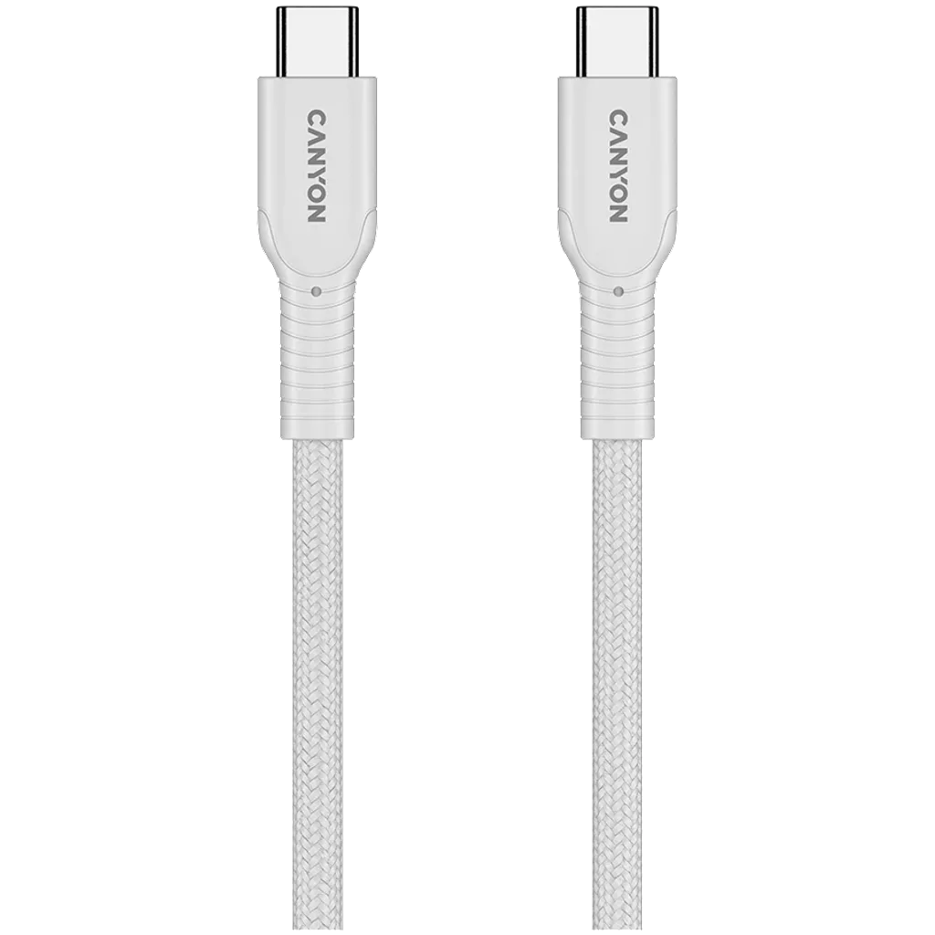 CANYON 60 W (5 V / 9 V / 12 V / 15 V / 20 V, 3 A) USB 2.0 C–C silikona kabelis, 480 Mb/s, Vads: POWER 22AWG x1C + SIGNAL 29AWG x2C + CC 30AWG x1C, 1m, balts
