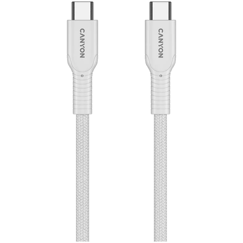 CANYON 60 W (5 V / 9 V / 12 V / 15 V / 20 V, 3 A) USB 2.0 C–C silikona kabelis, 480 Mb/s, Vads: POWER 22AWG x1C + SIGNAL 29AWG x2C + CC 30AWG x1C, 1m, balts