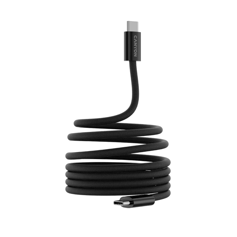 CANYON 60W 3A USB 2.0 C–C magnētiskais kabelis, Datu pārraide: līdz 480 Mb/s, 1 m, melns