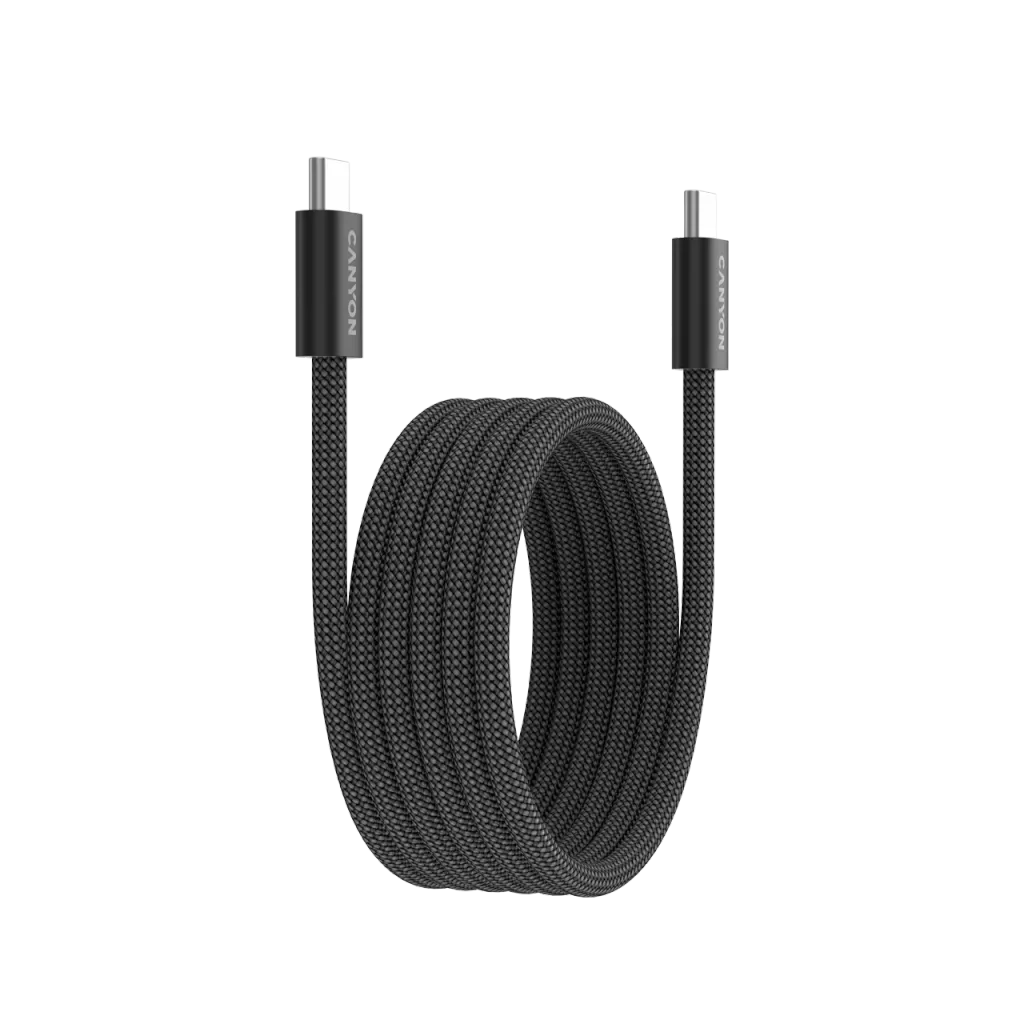 Магнитный кабель CANYON 60W 3A USB 2.0 C-C, передача данных: до 480 Мбит/с, 1 м, черный