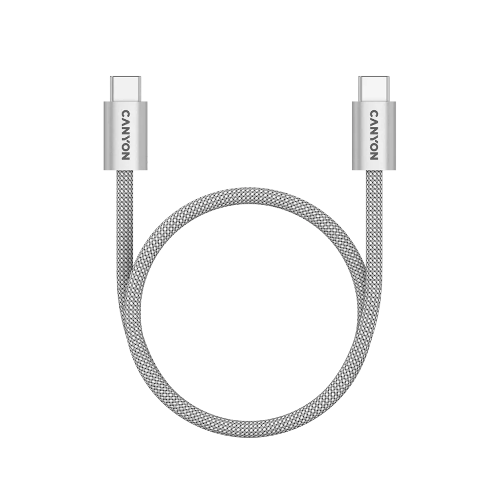 CANYON 60W 3A USB 2.0 C–C magnētiskais kabelis, Datu pārraide: līdz 480 Mb/s, 1 m, pelēks