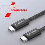 CANYON 60W 3A USB 2.0 C–C magnētiskais kabelis, Datu pārraide: līdz 480 Mb/s, 1 m, pelēks
