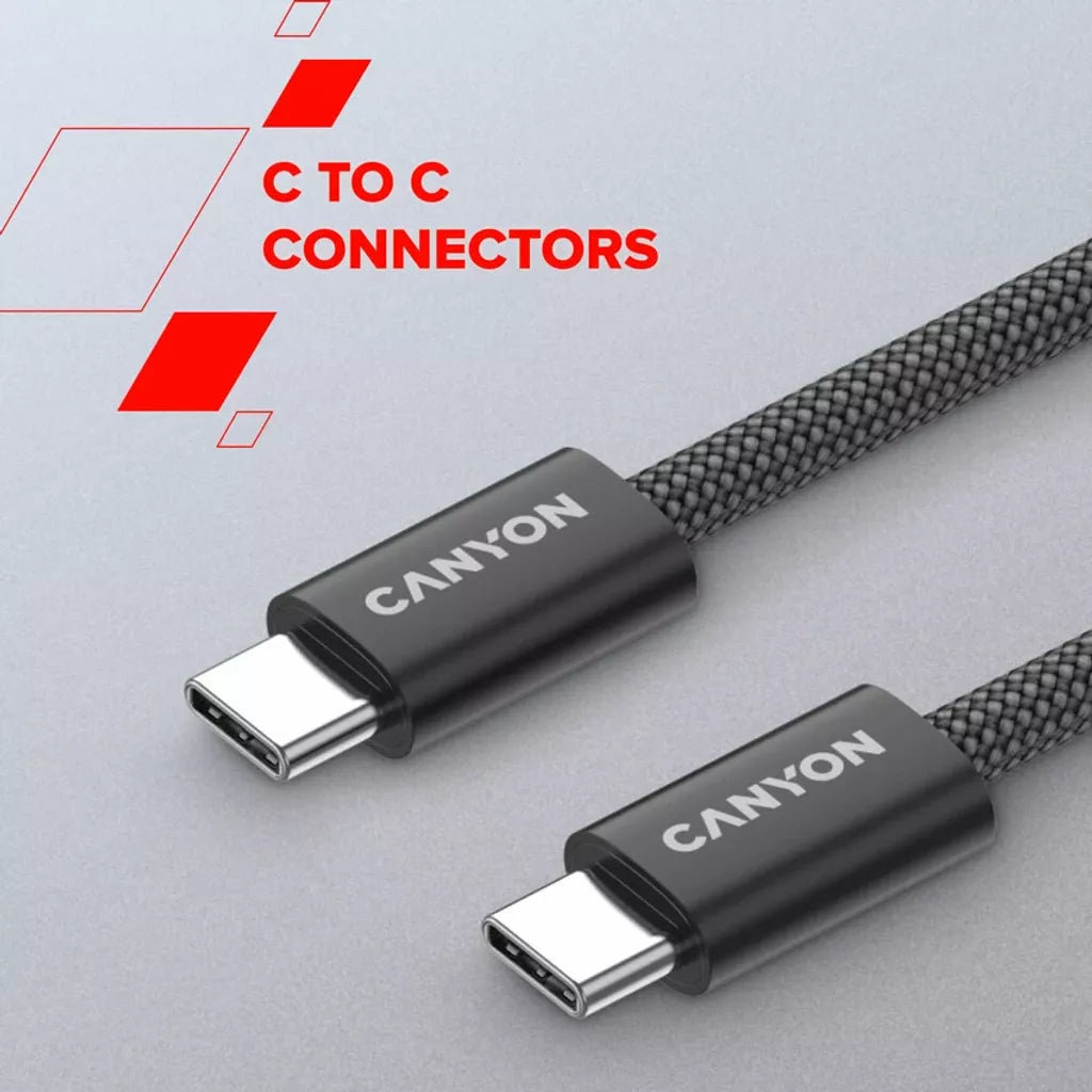 CANYON 60W 3A USB 2.0 C–C magnētiskais kabelis, Datu pārraide: līdz 480 Mb/s, 1 m, pelēks