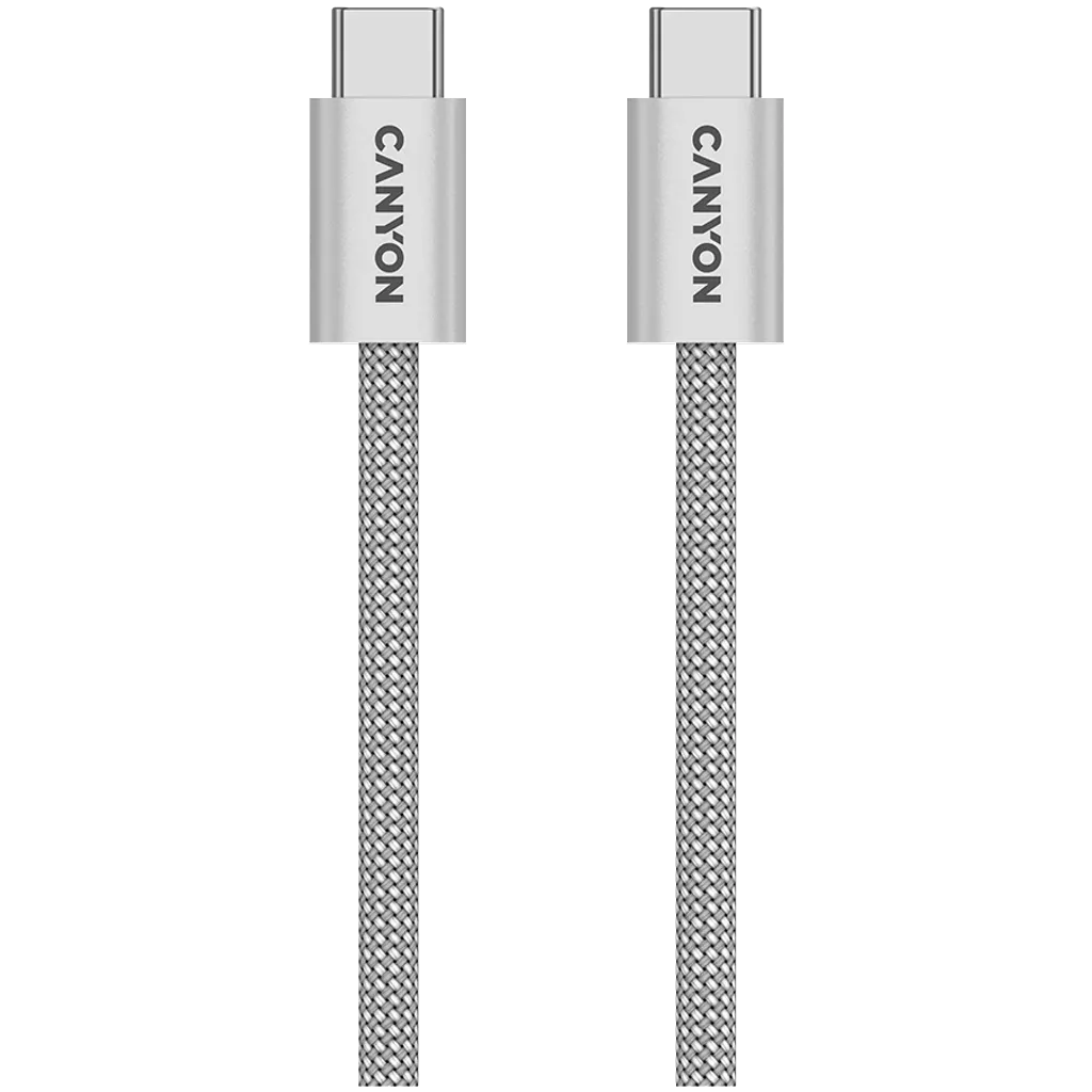 CANYON 60W 3A USB 2.0 C–C magnētiskais kabelis, Datu pārraide: līdz 480 Mb/s, 1 m, pelēks