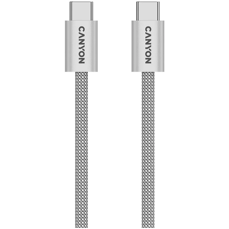CANYON 60W 3A USB 2.0 C–C magnētiskais kabelis, Datu pārraide: līdz 480 Mb/s, 1 m, pelēks