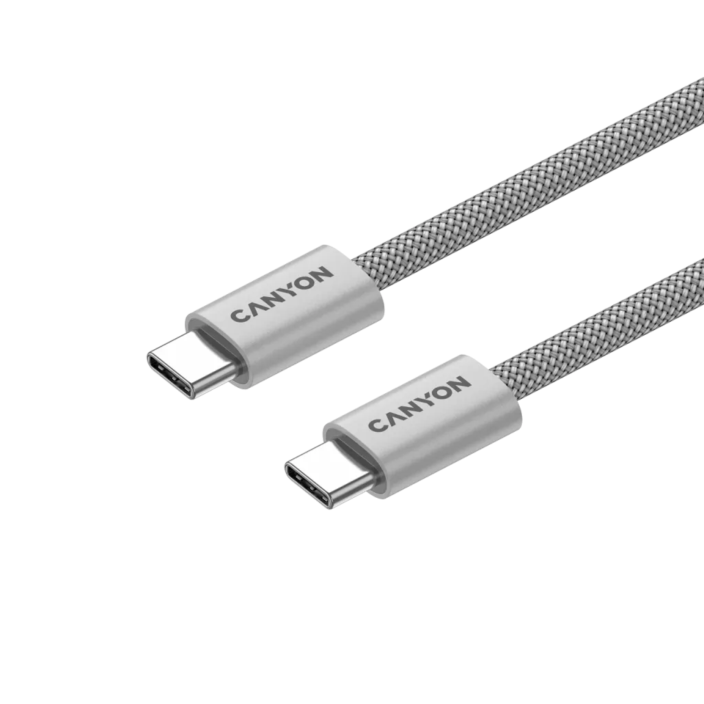 CANYON 60W 3A USB 2.0 C–C magnētiskais kabelis, Datu pārraide: līdz 480 Mb/s, 1 m, pelēks
