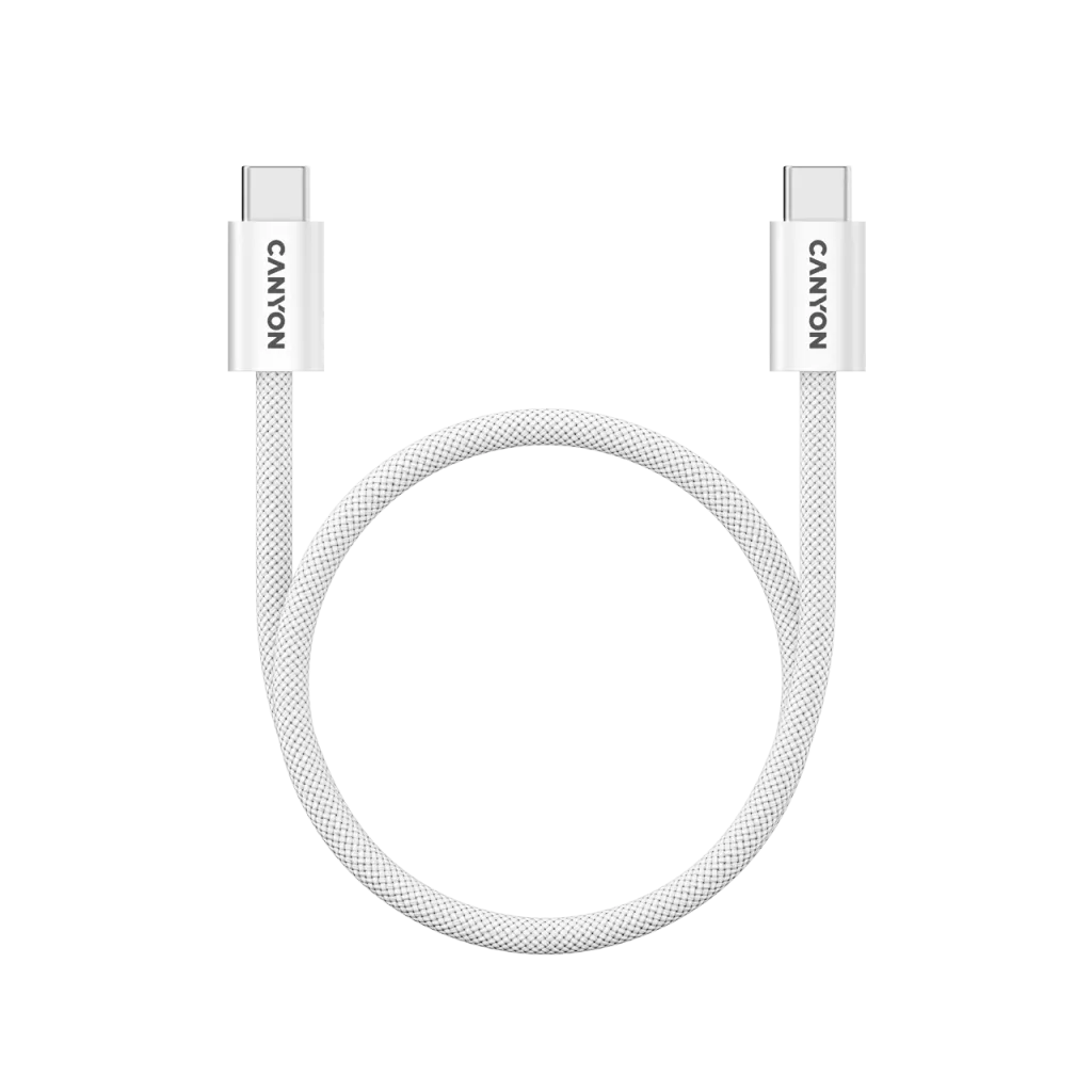 CANYON 60W 3A USB 2.0 C–C magnētiskais kabelis, Datu pārraide: līdz 480 Mb/s, 1 m, balts
