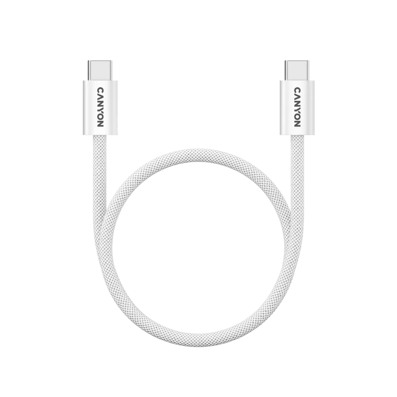 CANYON 60W 3A USB 2.0 C–C magnētiskais kabelis, Datu pārraide: līdz 480 Mb/s, 1 m, balts
