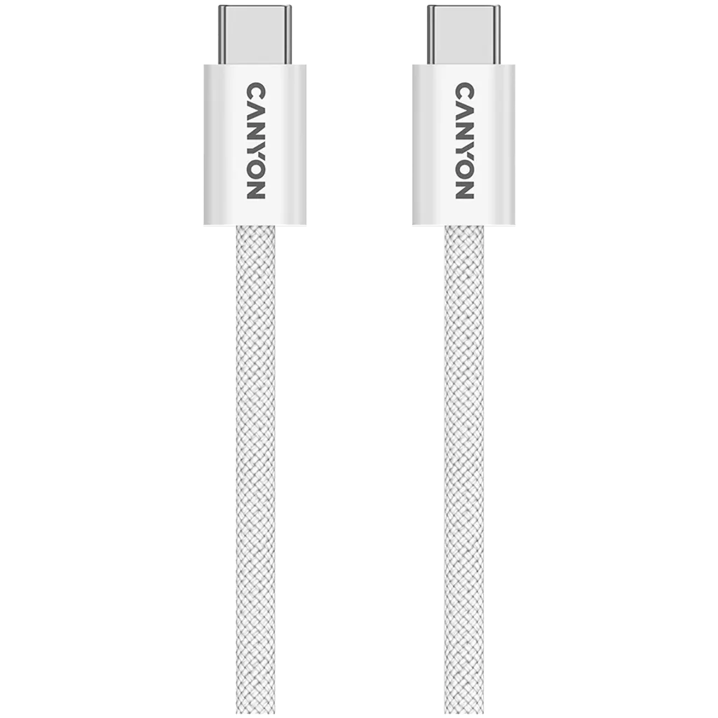 CANYON 60W 3A USB 2.0 C–C magnētiskais kabelis, Datu pārraide: līdz 480 Mb/s, 1 m, balts