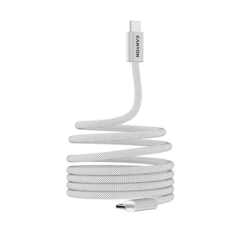 CANYON 60W 3A USB 2.0 C–C magnētiskais kabelis, Datu pārraide: līdz 480 Mb/s, 1 m, balts