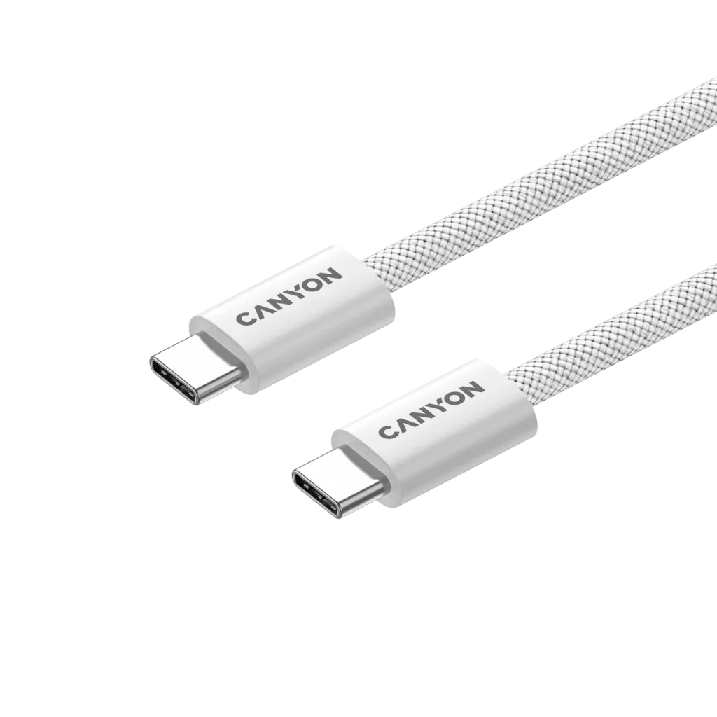 CANYON 60W 3A USB 2.0 C–C magnētiskais kabelis, Datu pārraide: līdz 480 Mb/s, 1 m, balts