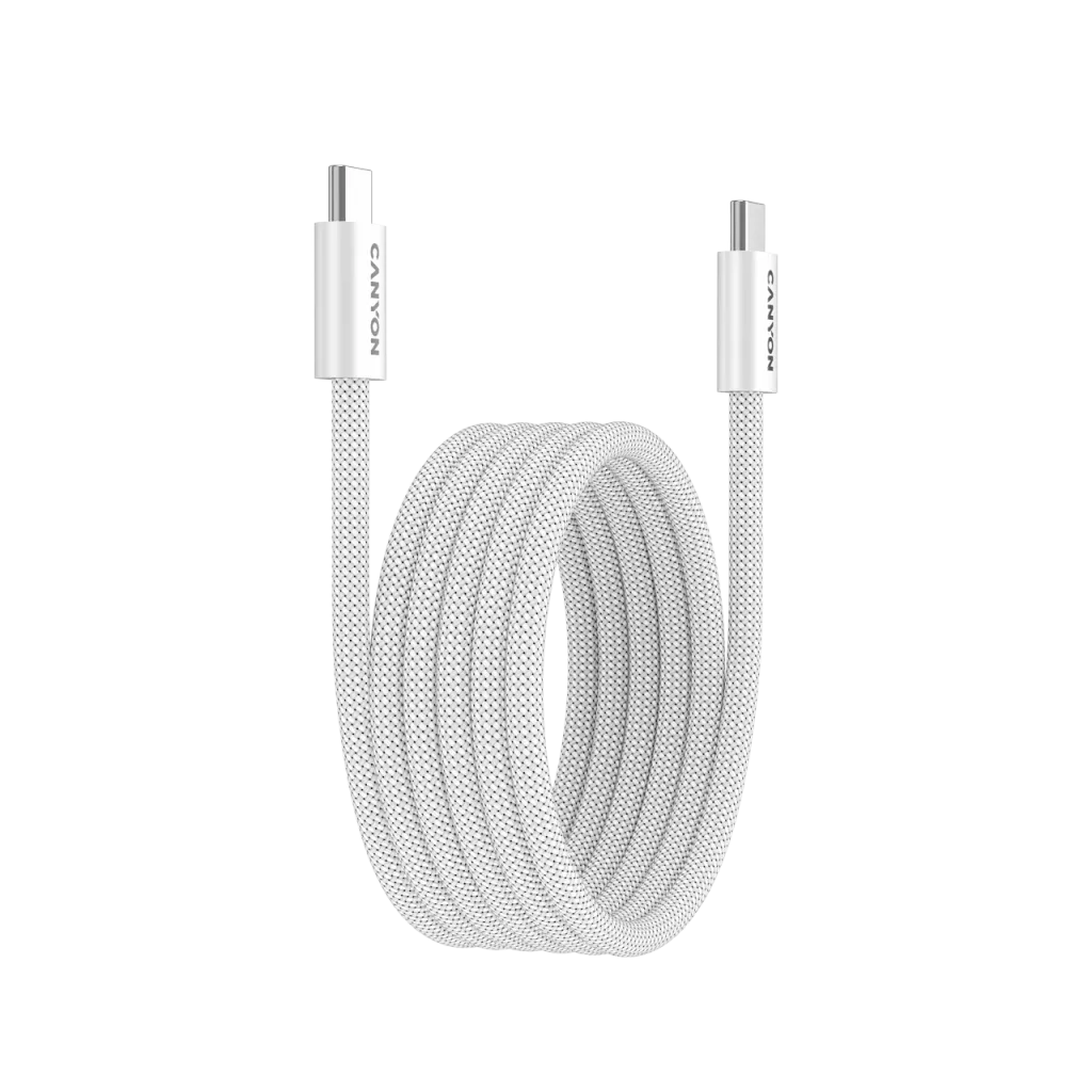 CANYON 60W 3A USB 2.0 C–C magnētiskais kabelis, Datu pārraide: līdz 480 Mb/s, 1 m, balts