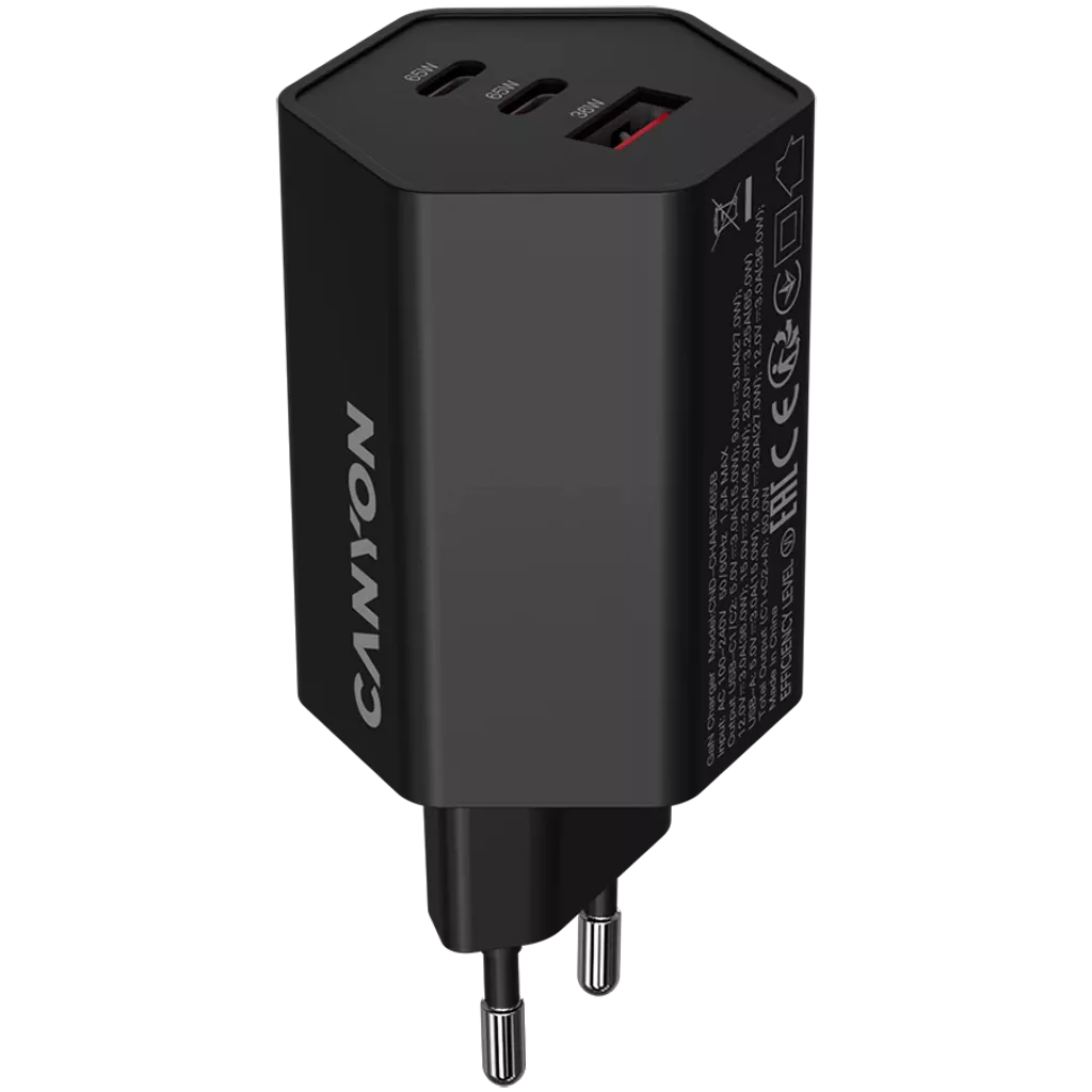 CANYON lādētājs HEXAGON 65 GaN 65 W 2×PD 1×QC EU melns