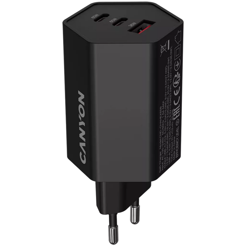 CANYON lādētājs HEXAGON 65 GaN 65 W 2×PD 1×QC EU melns