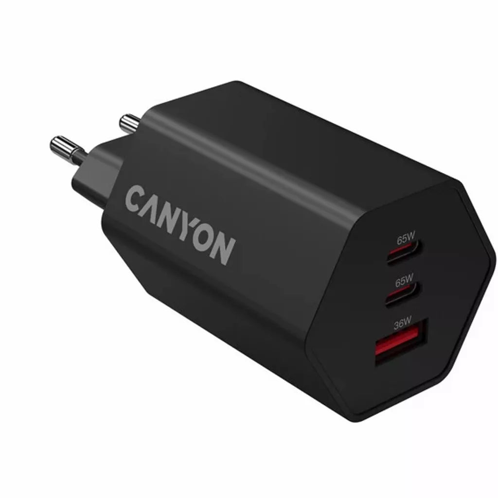 CANYON lādētājs HEXAGON 65 GaN 65 W 2×PD 1×QC EU melns