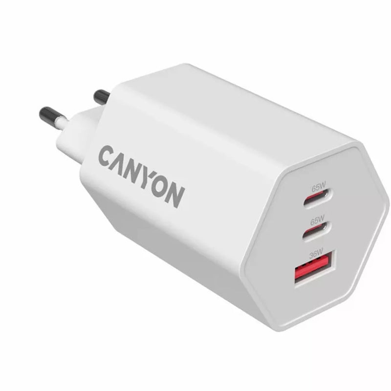 CANYON lādētājs HEXAGON 65 GaN 65 W 2×PD 1×QC EU balts