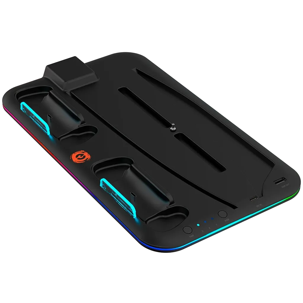 CANYON CS-5 PS5 dzesēšanas statīvs ar 2 kontrolieru uzlādi un RGB, melns