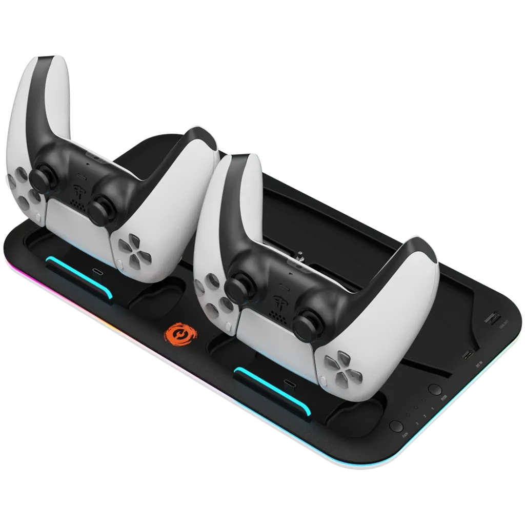 CANYON CS-5 PS5 dzesēšanas statīvs ar 2 kontrolieru uzlādi un RGB, melns